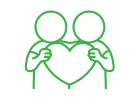 Outline of two people icons side by side holding a heart.