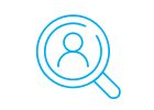 Blue outline of a magnifying glass over a person outline.