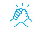 Blue outline of two hands grasping