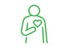 Person outline icon in green with a heart outline on chest and right arm is held up to the heart.