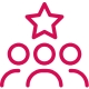 graphic outline in hot pink of three figures and a star above them